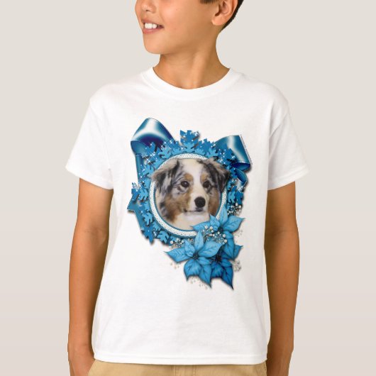 Kerstmis - Blue Snowflake - Australian Shepherd T-shirt (Voorkant)