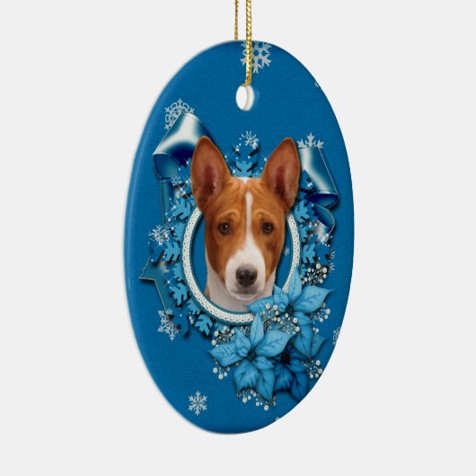 Kerstmis - Blue Snowflake - Basenji Keramisch Ornament (Rechts)
