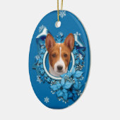 Kerstmis - Blue Snowflake - Basenji Keramisch Ornament (Links)