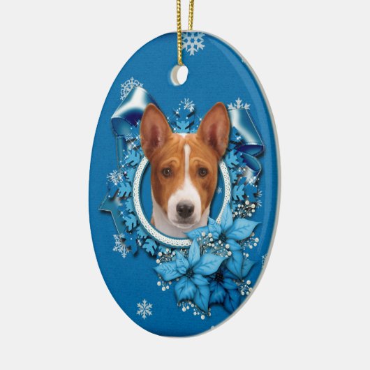 Kerstmis - Blue Snowflake - Basenji Keramisch Ornament (Links)