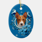 Kerstmis - Blue Snowflake - Basenji Keramisch Ornament (Achterkant)
