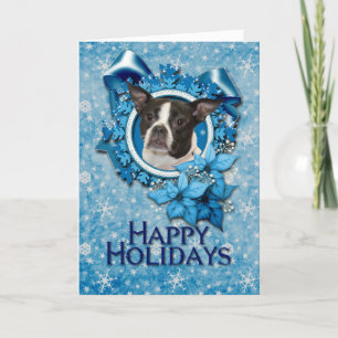 Kerstmis - Blue Snowflake - Boston & Rat Terrier Feestdagen Kaart
