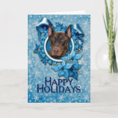 Kerstmis - Blue Snowflake - Doberman - Rocky Feestdagen Kaart (Voorkant)