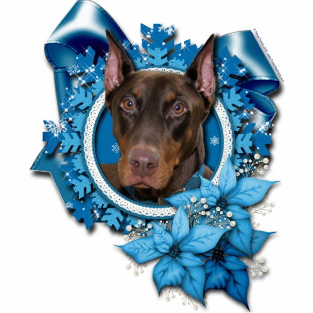 Kerstmis - Blue Snowflake - Doberman - Rocky Fotobeeldje Ornament (Voorkant)