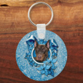 Kerstmis - Blue Snowflake - Doberman - Rocky Sleutelhanger (Voorkant)
