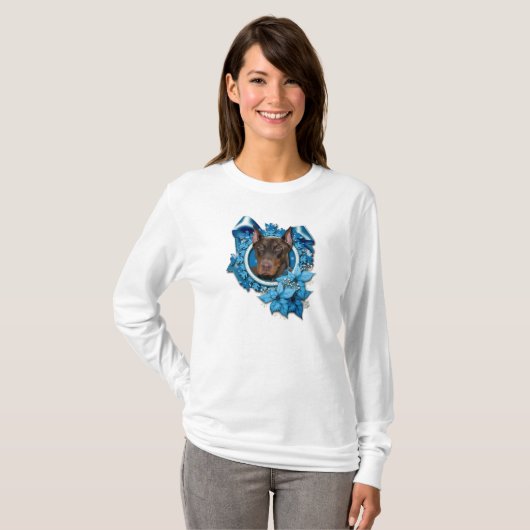 Kerstmis - Blue Snowflake - Doberman - Rocky T-shirt (Voorkant volledig)