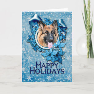 Kerstmis - Blue Snowflake - German Shepherd Chance Feestdagen Kaart