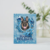 Kerstmis - Blue Snowflake - German Shepherd - Kuno Feestdagenkaart (Staand voorkant)