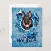 Kerstmis - Blue Snowflake - German Shepherd - Kuno Feestdagenkaart (Voorkant / Achterkant)