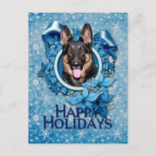 Kerstmis - Blue Snowflake - German Shepherd - Kuno Feestdagenkaart