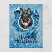 Kerstmis - Blue Snowflake - German Shepherd - Kuno Feestdagenkaart (Voorkant)