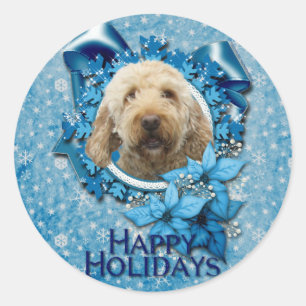 Kerstmis - Blue Snowflake - Goldendoedle Ronde Sticker