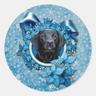 Kerstmis - Blue Snowflake - Labrador - Black Gage Ronde Sticker