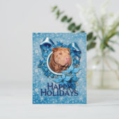 Kerstmis - Blue Snowflake - Shar Pei - Lucky Feestdagenkaart (Staand voorkant)
