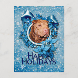 Kerstmis - Blue Snowflake - Shar Pei - Lucky Feestdagenkaart