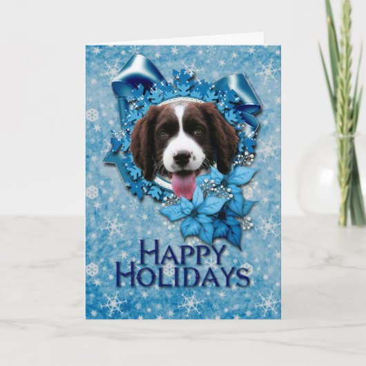 Kerstmis - Blue Snowflake - Springer Spaniel Feestdagen Kaart (Voorkant)