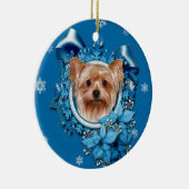 Kerstmis - Blue Snowflakes - Yorkshire Terrier Keramisch Ornament (Rechts)