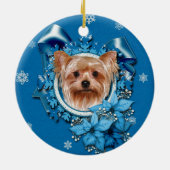Kerstmis - Blue Snowflakes - Yorkshire Terrier Keramisch Ornament (Achterkant)