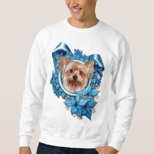 Kerstmis - Blue Snowflakes - Yorkshire Terrier Trui (Voorkant)