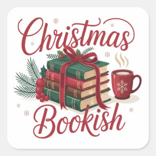 Kerstmis Boekje Cozy Lezer Boekenwurm Kerst Vierkante Sticker