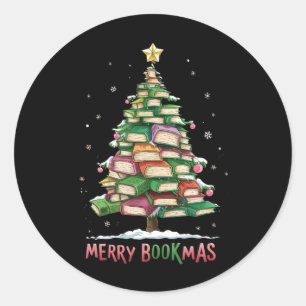 Kerstmis Boekliefhebber Boom Bibliothecaris Pretti Ronde Sticker