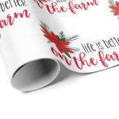 Kerstmis Boerderij op wit Cadeaupapier (Rol Hoek)