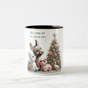 Kerstmis Boerderijdieren  Tweekleurige Koffiemok