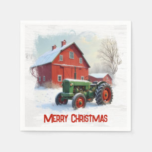 Kerstmis boerentractor en rode schuur servet
