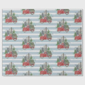 Kerstmis boerenwagen Bomen Blauwe Strepen Cadeaupapier (Vlak)