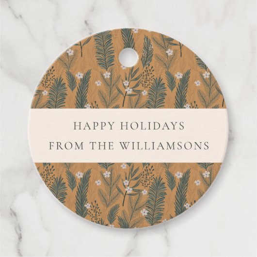 Kerstmis Boho Botanische Groene Foto Maatwerk Bedankjes Labels (Voorkant)