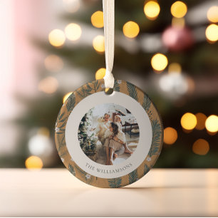 Kerstmis Boho Botanische Groene Foto Op Maat Keramisch Ornament
