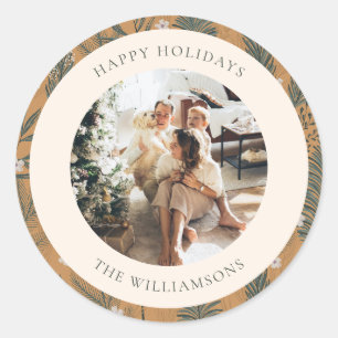 Kerstmis Boho Botanische Groene Foto Op Maat Ronde Sticker