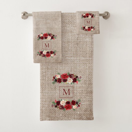 Kerstmis Boho Chic Bloementak Burlap Monogram Bad Handdoek (Insitu)