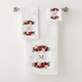Kerstmis Boho Chic Bloementak Marmer Monogram Bad Handdoek (Insitu)