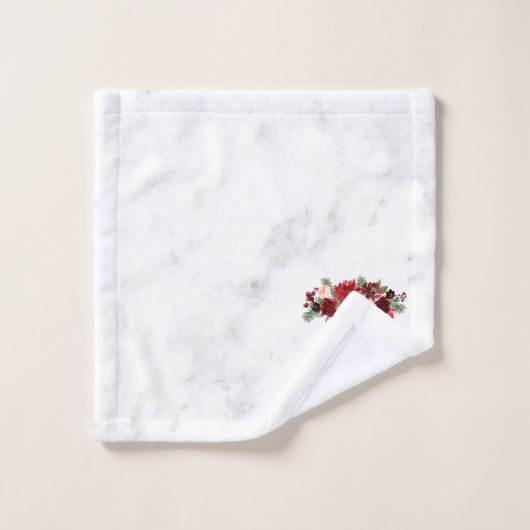 Kerstmis Boho Chic Bloementak Marmer Monogram Bad Handdoek (Wasdoekje)