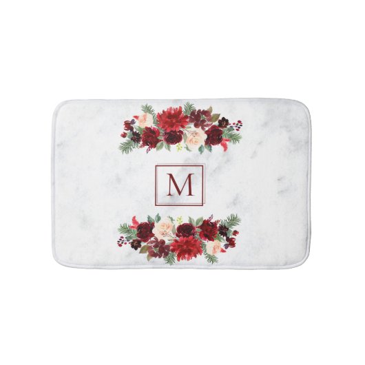 Kerstmis Boho Chic Bloementak Marmer Monogram Badmat (Voorkant)