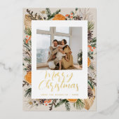 Kerstmis Boho Gedroogde Botanische Familie Foto Folie Feestdagenkaart (Voorkant)