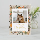 Kerstmis Boho Gedroogde Botanische Familie Foto Folie Feestdagenkaart (Staand Voorkant)