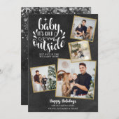 Kerstmis Boho Krijtbord 4 Foto Collage Feestdagenkaart (Voorkant / Achterkant)