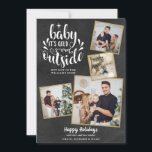 Kerstmis Boho Krijtbord 4 Foto Collage Feestdagenkaart<br><div class="desc">Een elegante boho 4 foto collage vakantie ontwerp voor jou om te personaliseren met je favoriete foto's omlijst in goud,  bericht,  namen en jaar op een krijtbord achtergrond. De achterkant heeft vallende sneeuwvlokken op een bijpassende krijtbord achtergrond. Ontworpen door Thisisnotme©</div>