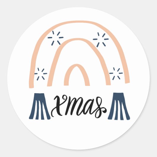 Kerstmis Boho Regenboog Ronde Sticker (Voorkant)