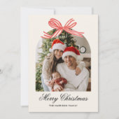 Kerstmis Boho Rode Strik Lint 2 Foto Feestdagenkaart (Voorkant)