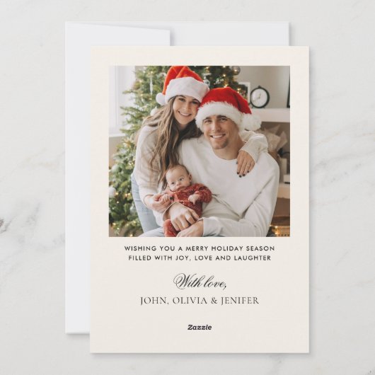 Kerstmis Boho Rode Strik Lint 2 Foto Feestdagenkaart (Achterkant)