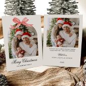 Kerstmis Boho Rode Strik Lint 2 Foto Feestdagenkaart