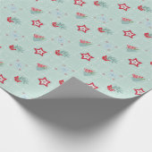 Kerstmis, bomen, sneeuwvlokken, sterren, kleurrijk cadeaupapier (Hoek)