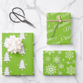 Kerstmis, Bomen, Sneeuwvlokken vakantie Groen Inpakpapier Vel