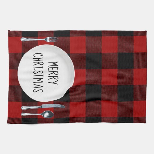 Kerstmis Bord op buffelkeukenhanddoek Theedoek (Horizontaal)