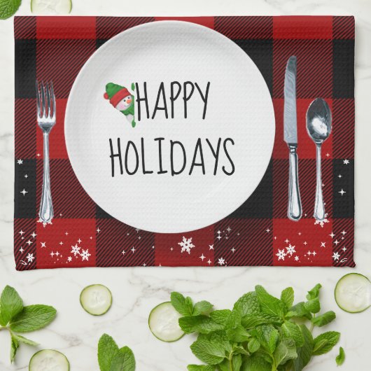Kerstmis Bord op buffelkeukenhanddoek Theedoek (Gevouwen)
