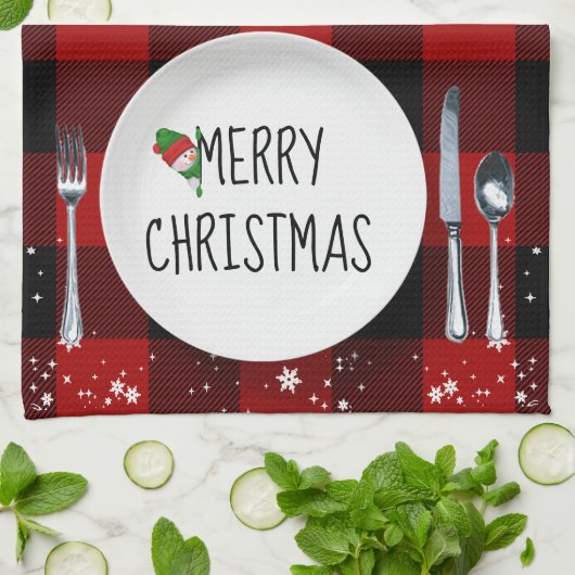 Kerstmis Bord op buffelkeukenhanddoek Theedoek (Gevouwen)