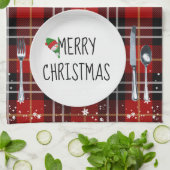 Kerstmis Bord op Tartan Pset Kitchen Towel Theedoek (Gevouwen)